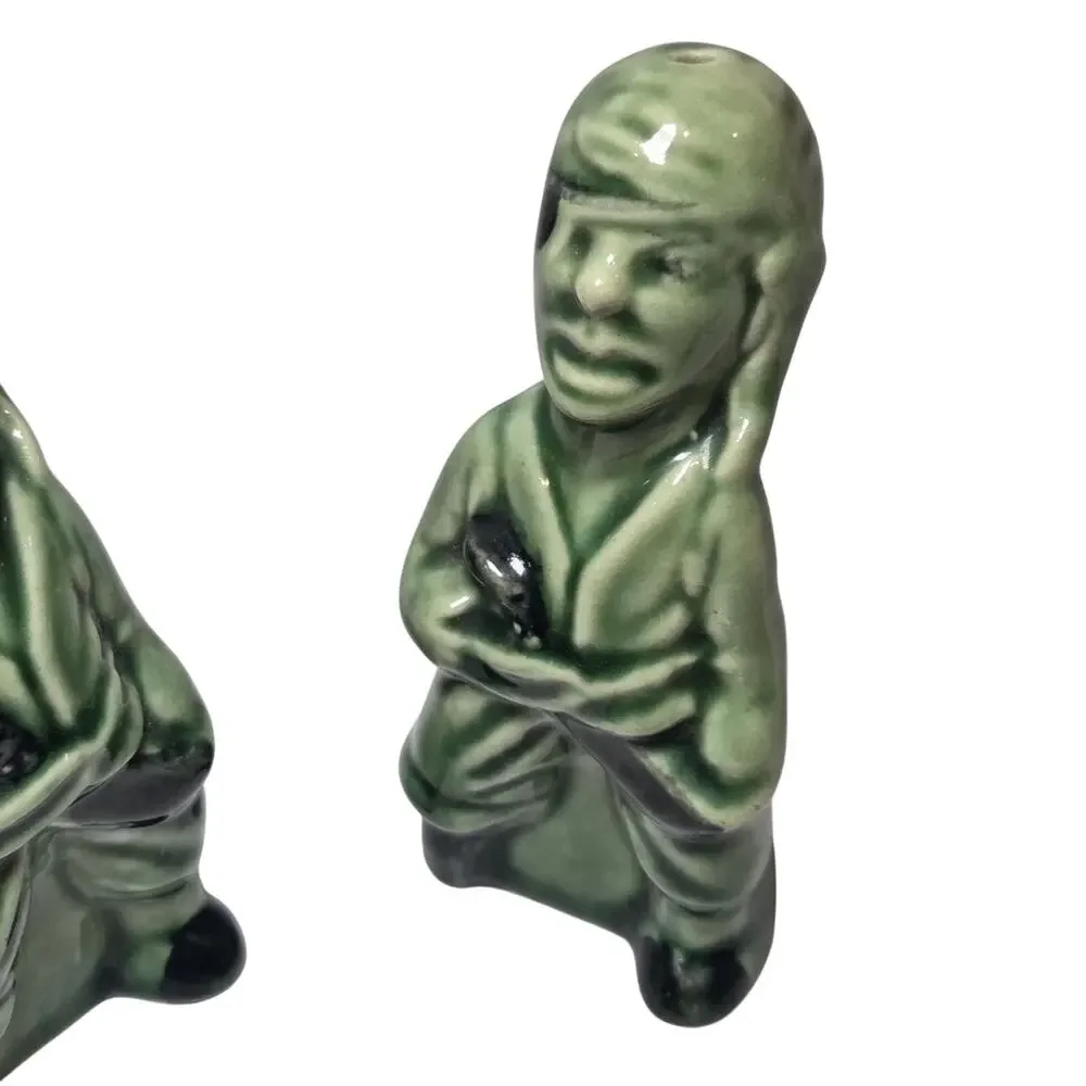 Vintage MCM Green Pirate Salt & Pepper Shakers Ceramic Figural Pair